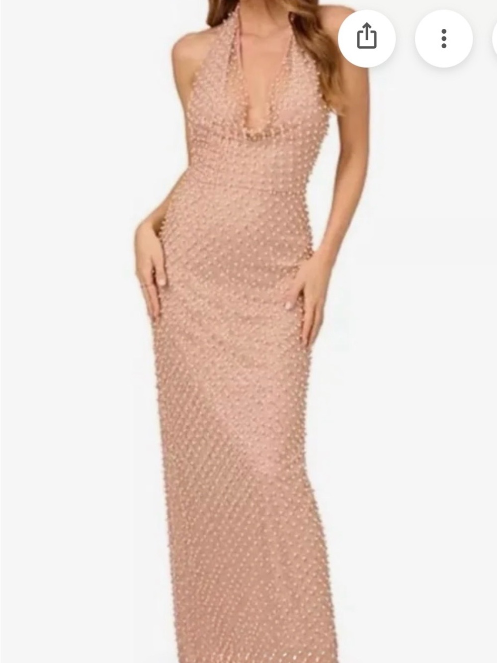 WORN ONCE. LIV FOSTER Blush Pink Halter Gown with Pearls - Size 8